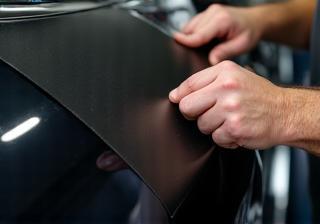 Close-up of premium vinyl wrap being installed